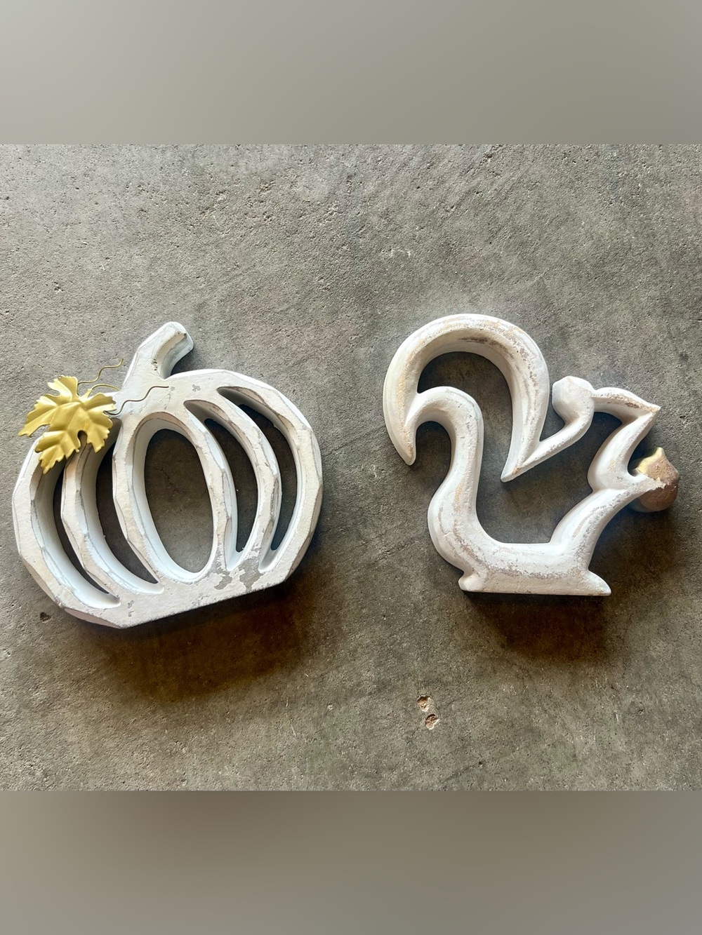 White Distressed Pumpkin and Squirrel Fall Decor Set